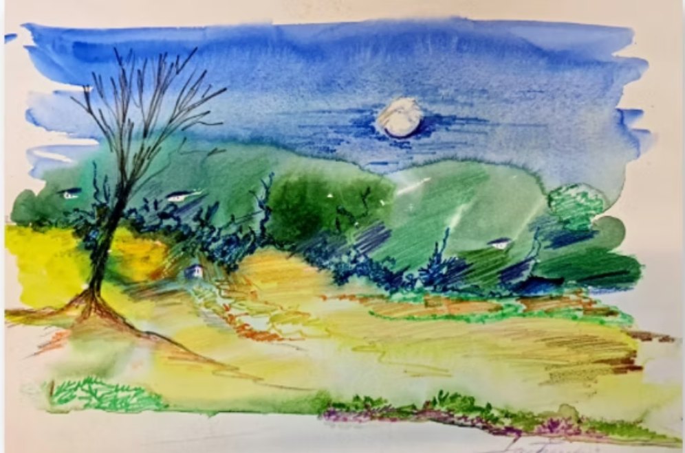 Paisagem em lápis de cor aquarelável