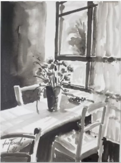 Interior pintado em monocromia
