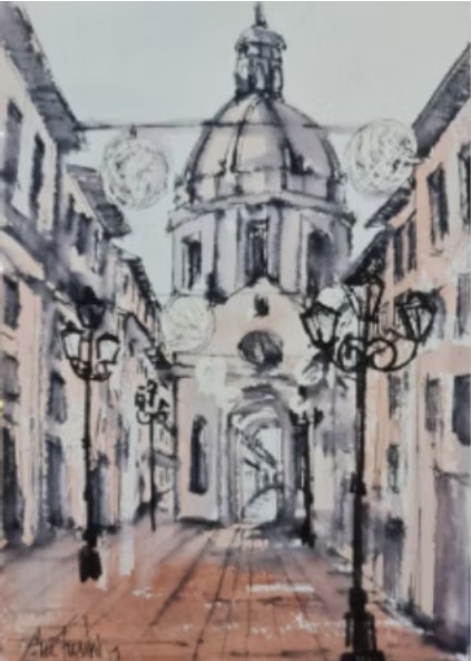 Rua com cúpula em nanquim